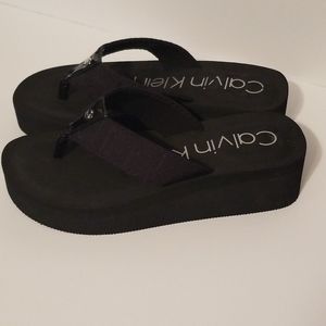Calvin Klein Mulan CK Logo Black Wedge Flip Flop